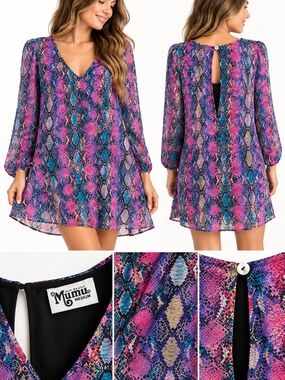 Show Me Your MuMu Pink & Purple Snake-Print V-Neck Mini Dress
